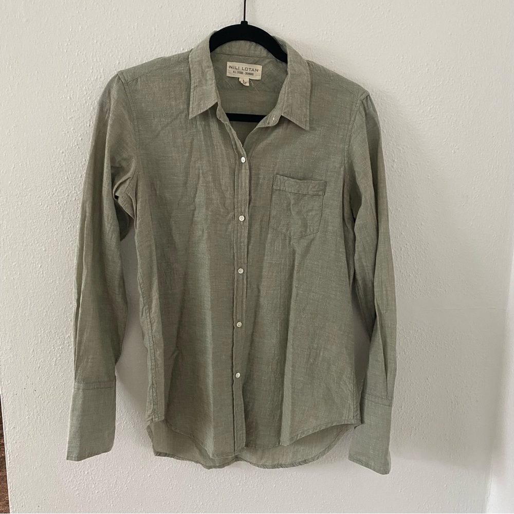 Nili Lotan Cotton Olive Green Button Up Shirt Size Small